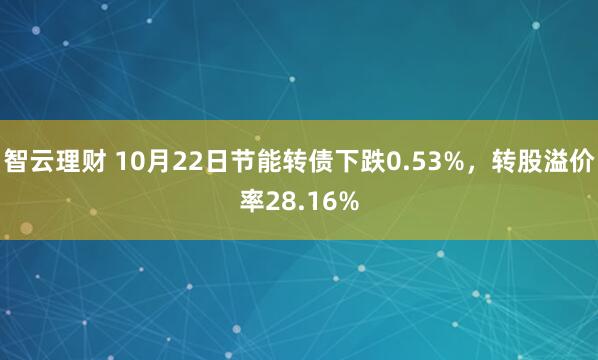 智云理财 10月22日节能转债下跌0.53%，转股溢价率28.16%